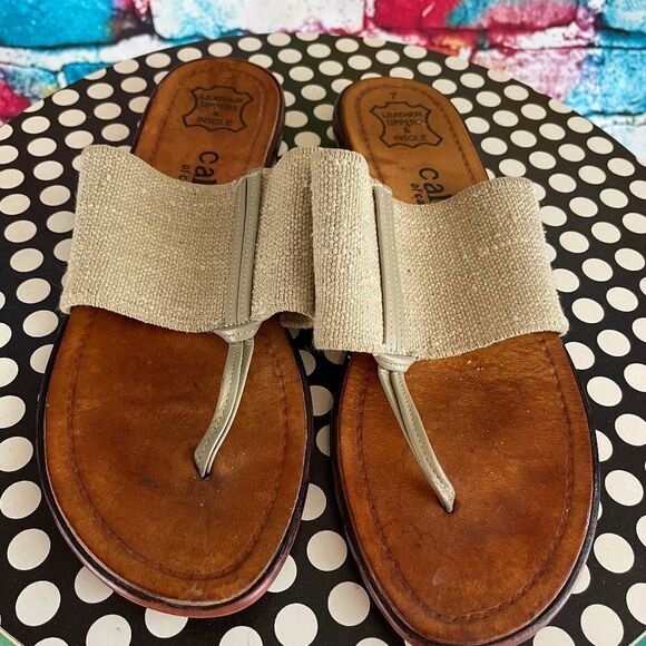Callisto of California Leather Stretch Sandals Flip Flops Size 7 - Picture 3 of 10